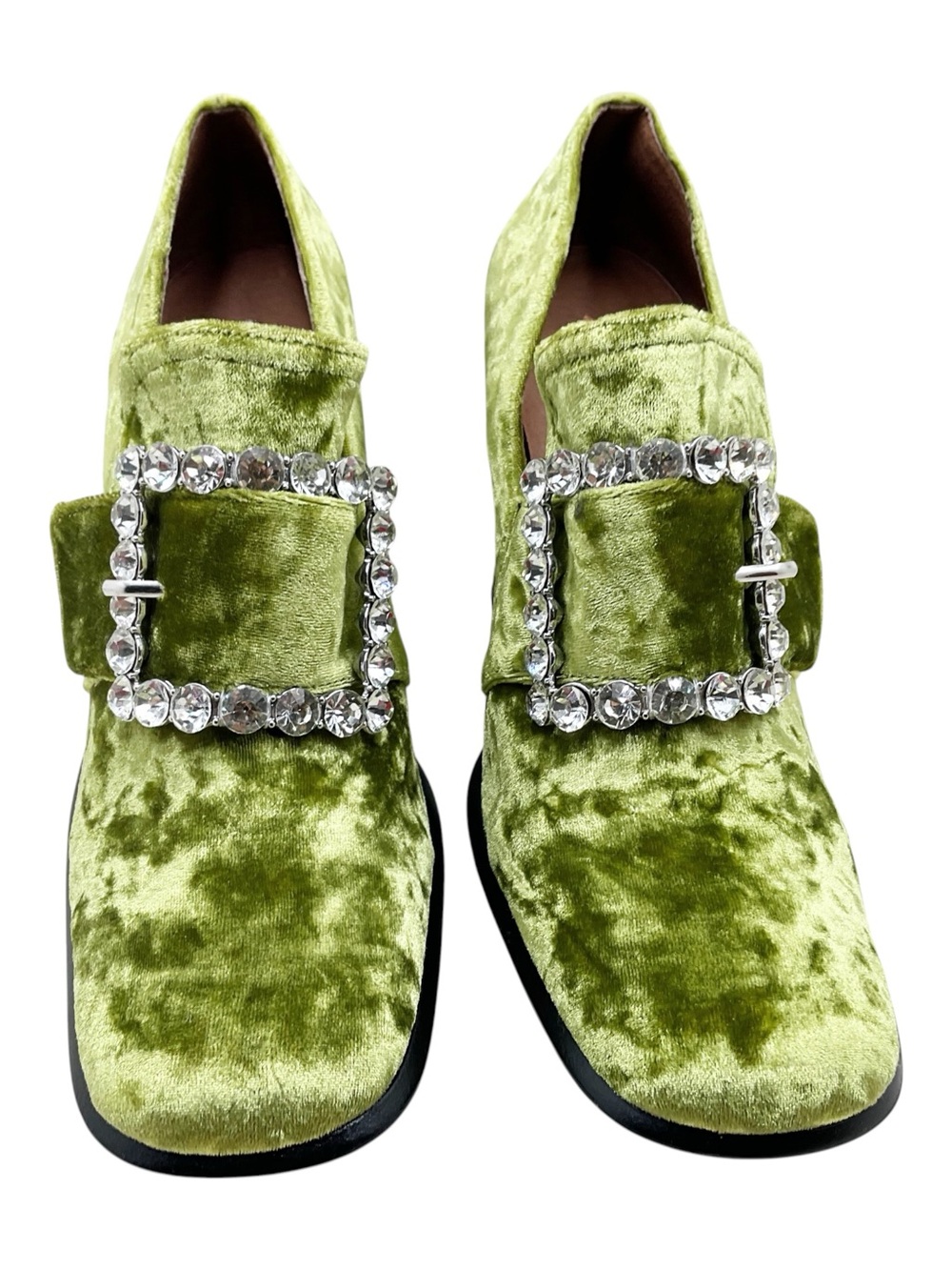 🆕{Jeffery Campbell} Velvet Chunky Rhinestone Buckle Heel Loafers - Picture 11 of 16